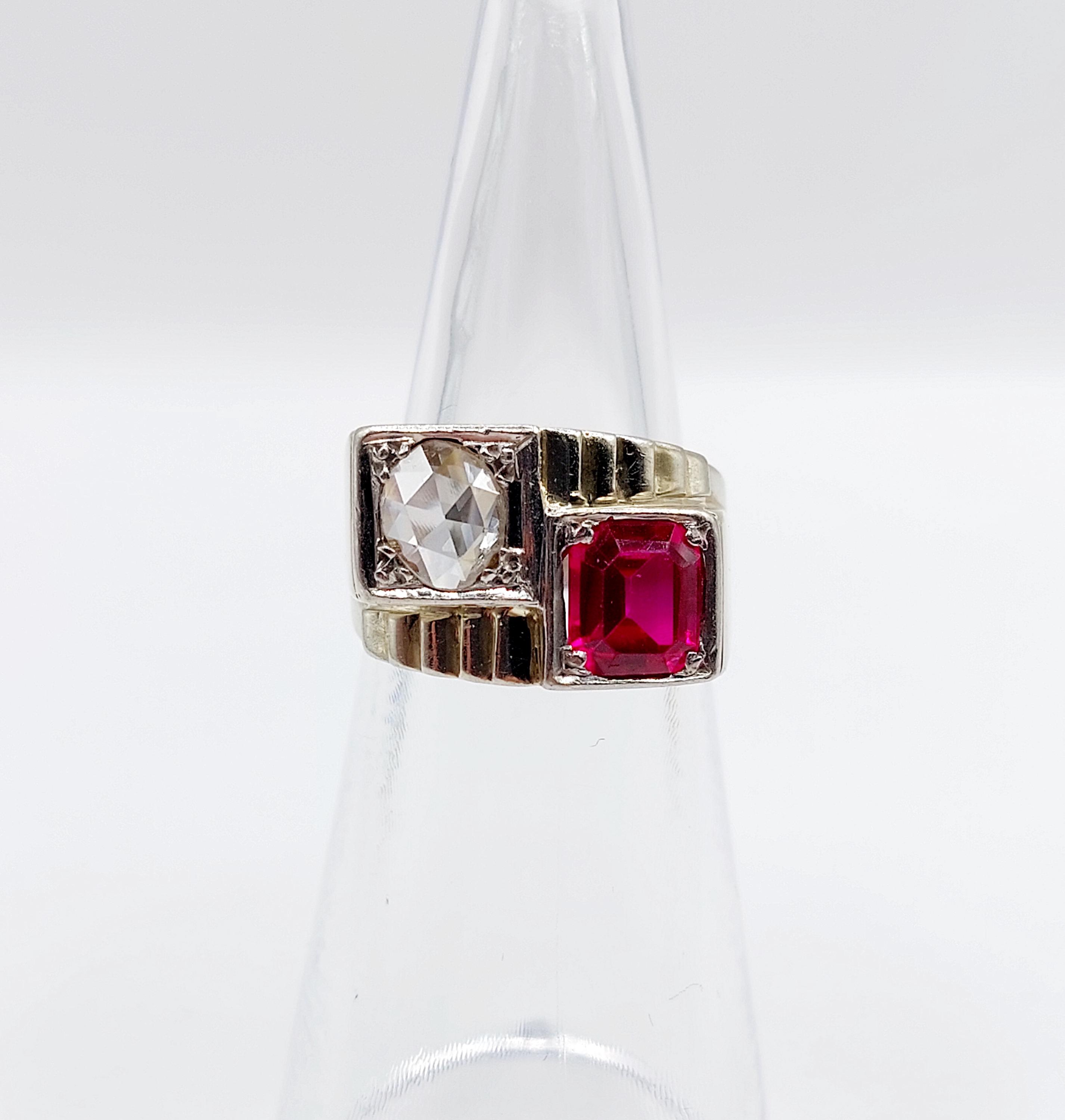 【限定値下げ】French Antique Tank Ring 18k pt French Art Deco Tank Ring 18k White Gold Set With a 0.55