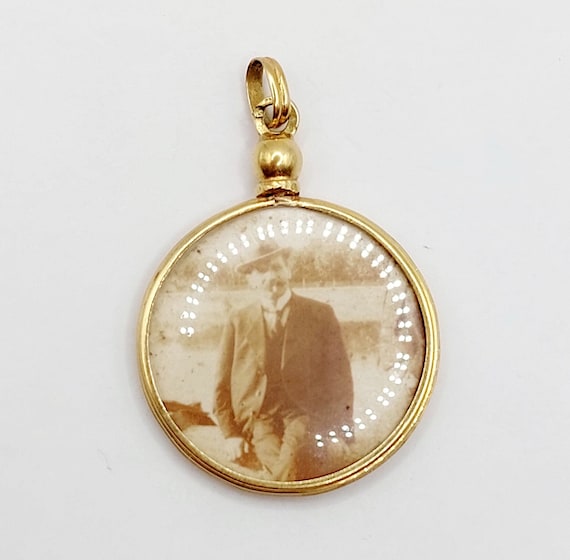 French antique secret locket pendant 18k gold pho… - image 1