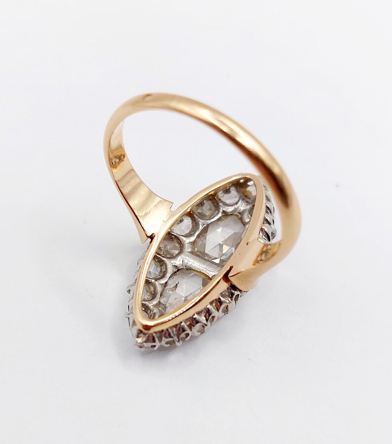 Bague Antique Or 18k Avec Perles Et Diamants - Taille 55, Style Marquise Circa 1900