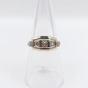 French Art deco tank ring 18k white gold set with rose cut diamonds in a geometric setting circa 1930 engagement image 6
