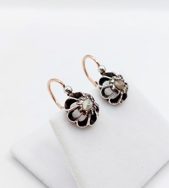 French Victorian sleepers 18k rose gold and silve… - image 3