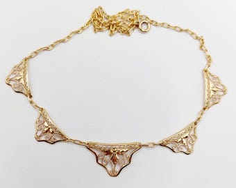 French art nouveau filigree necklace 18k gold finely crafted patterns 40cm