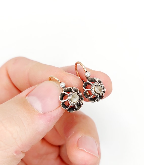 French Victorian sleepers 18k rose gold and silve… - image 9
