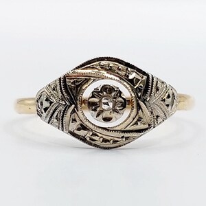 French Art deco ring 18k gold set with a small rose cut diamond in a finely chiseled setting (circa 1910) engagement