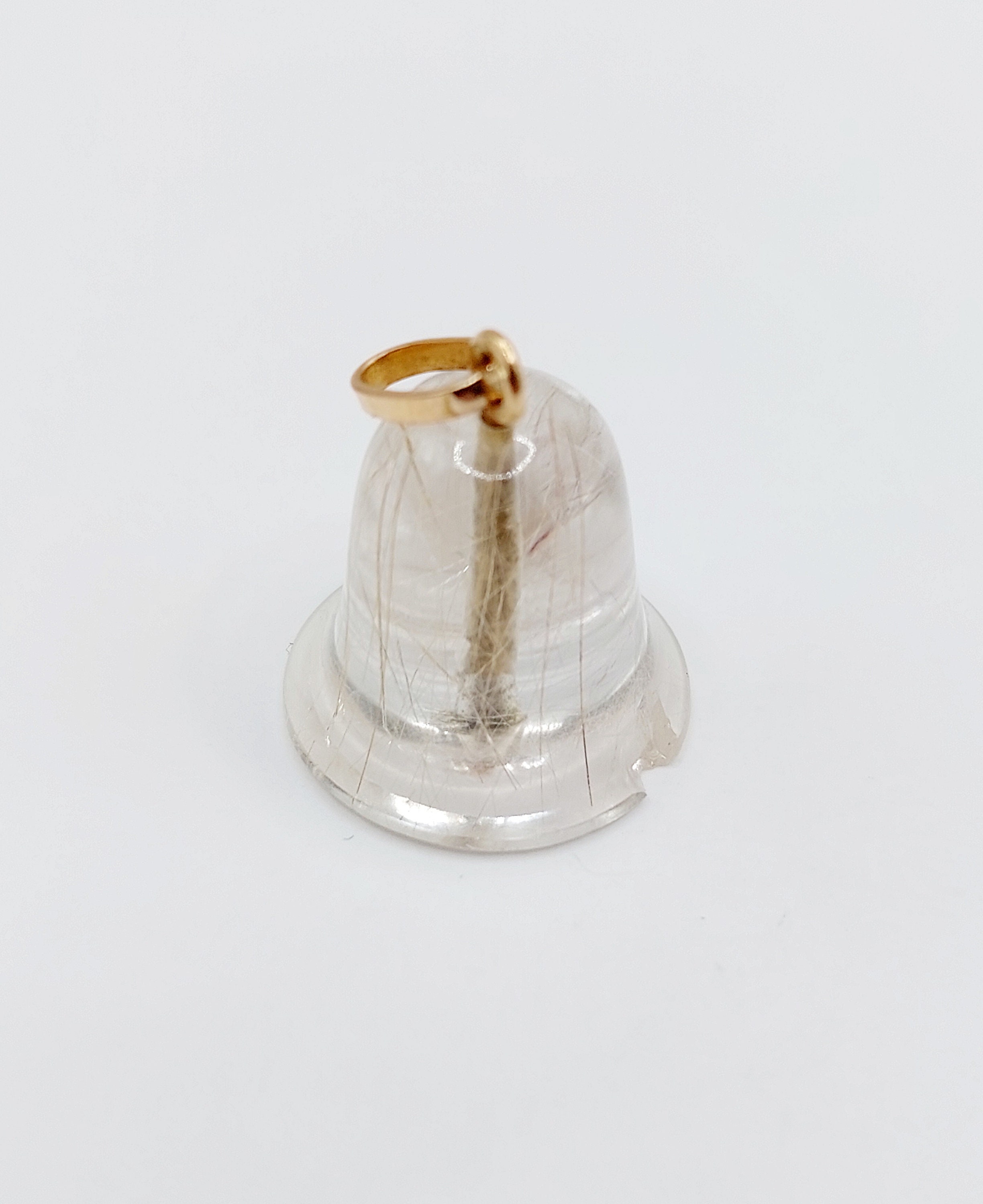 Pendentif Vintage En Or 18 Carats - Or Rose Avec Quartz Rutilé Naturel En Forme De Cloche - Occasion - Bijou Ancien