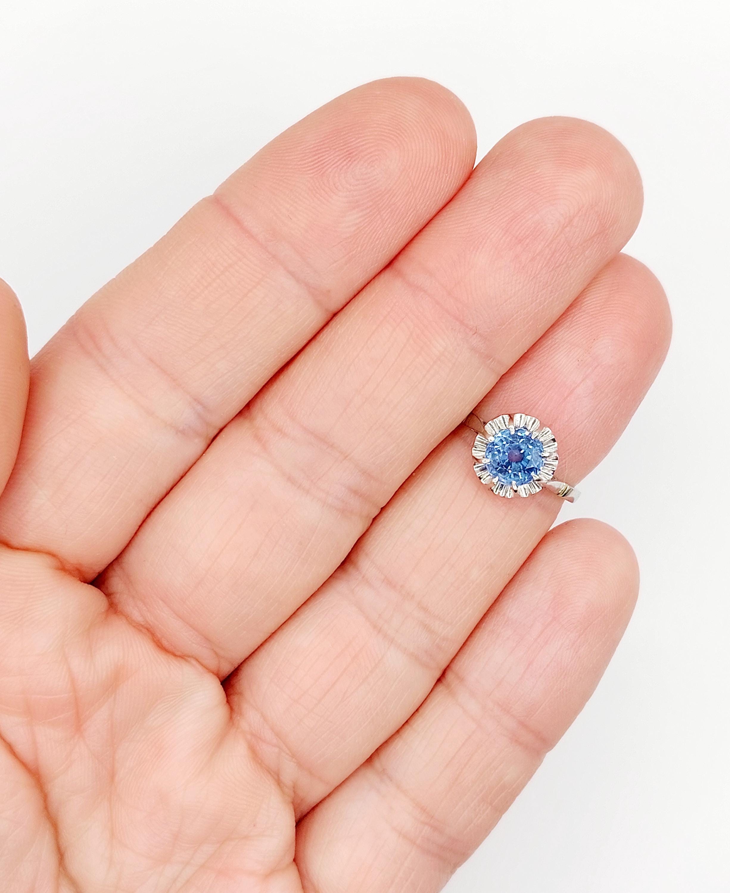 Bague Solitaire Art Déco Or Blanc 18k Avec Topaze Bleue Synthétique 1,25 Carats - Taille 50, Occasion