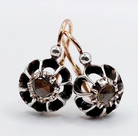French Victorian sleepers 18k rose gold and silve… - image 1