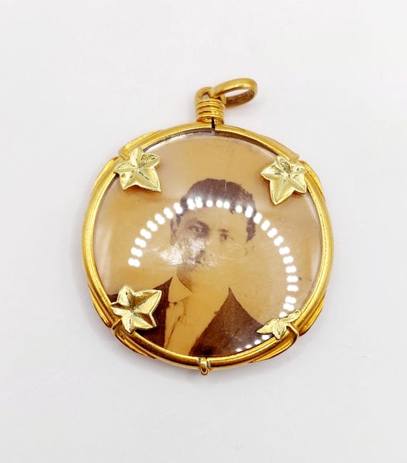 Pendentif Porte-Photo Antique Or 18k Avec Agate - Circa 1900 - Collier Mi-long