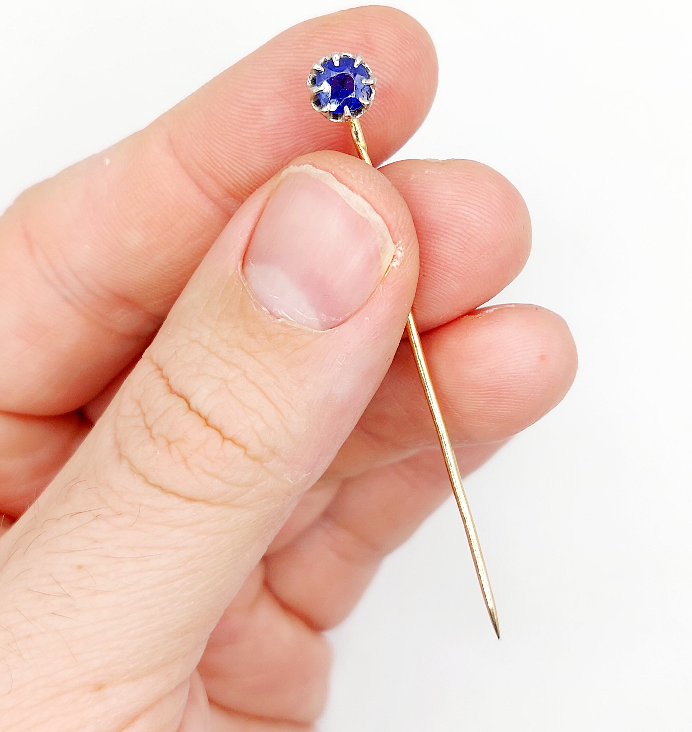 Épingle Antique Or Rose 18k Avec Pierre Bleue – Environ 1900 – Pour Cravate Ou Chapeau – Occasion