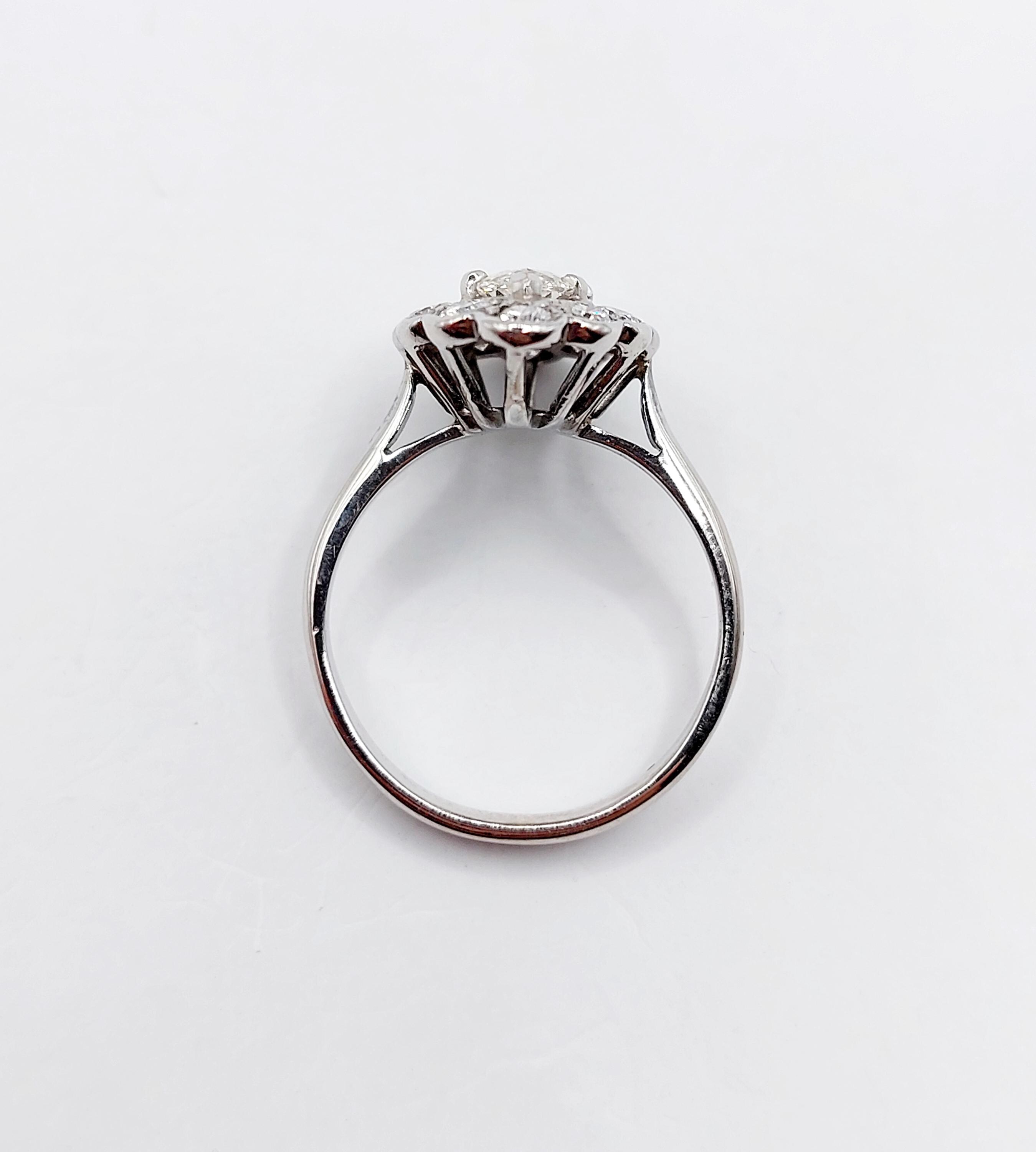 Bague Or Blanc 18k Art Déco Taille Marquise - Diamant 0.60 Carats - Taille 50 - Occasion