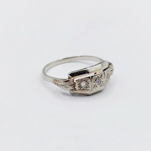 French Art deco tank ring 18k white gold set with rose cut diamonds in a geometric setting circa 1930 engagement image 4