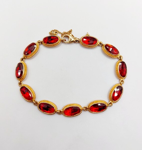 Bracelet Vintage Or 18k Avec Grenats De Perpignan Facettés En Sertis Clos - Bijou Ancien - Occasion