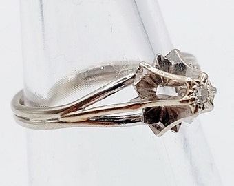 Bague Solitaire Vintage Or 18k Diamant 0.08ct - Taille 56, Circa 1920 - Bijou Ancien