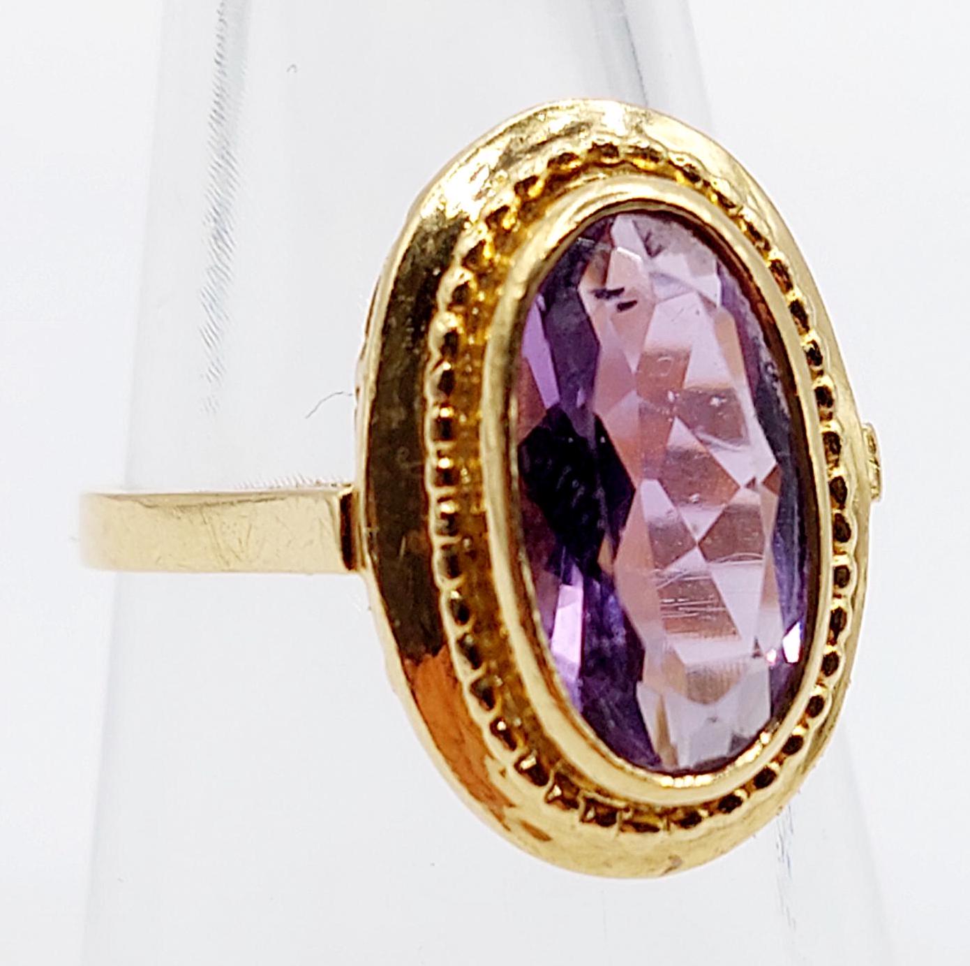 Bague Cocktail Vintage Or 18k Améthyste 1,30 Carats - Taille 54, Sertis Clos, Style Antique
