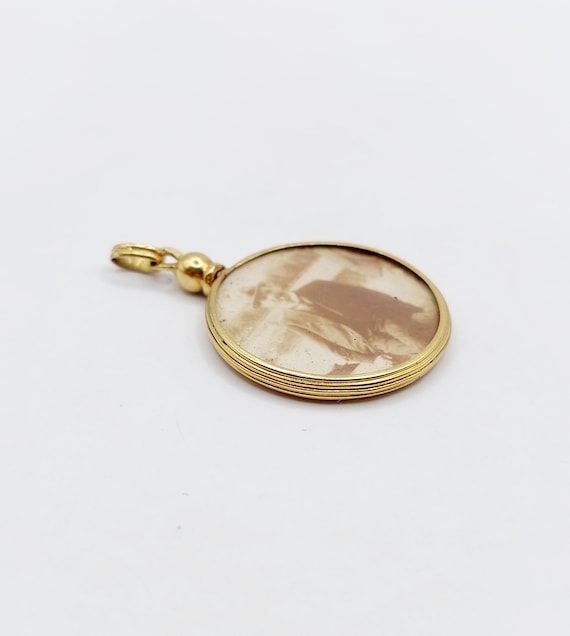 French antique secret locket pendant 18k gold pho… - image 4