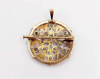 Pendentif Victorien Or 18k Diamant Et Roses Ciselées - Année 1850, Occasion