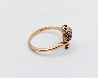 Bague Victorienne Or Rose 18k Avec Diamants Et Motif Trèfle - Taille 52 (circa 1880)