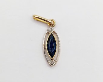 Art Deco hanger in 18-karaats goud met een blauwe steen en roosgeslepen diamanten (circa 1920)