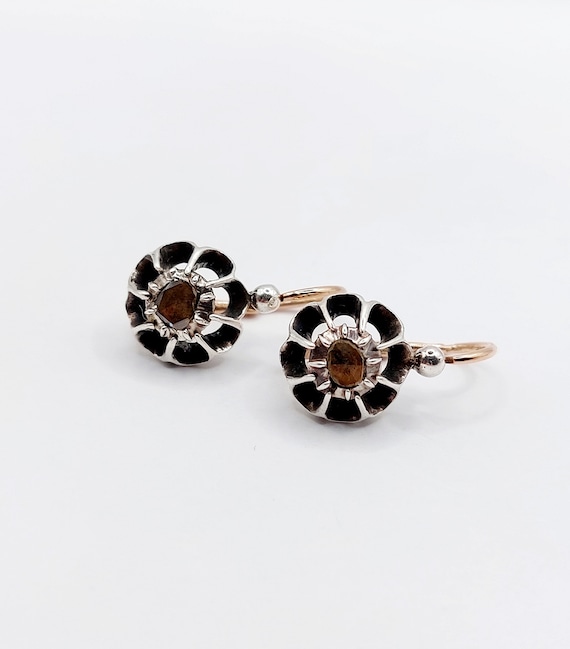 French Victorian sleepers 18k rose gold and silve… - image 4