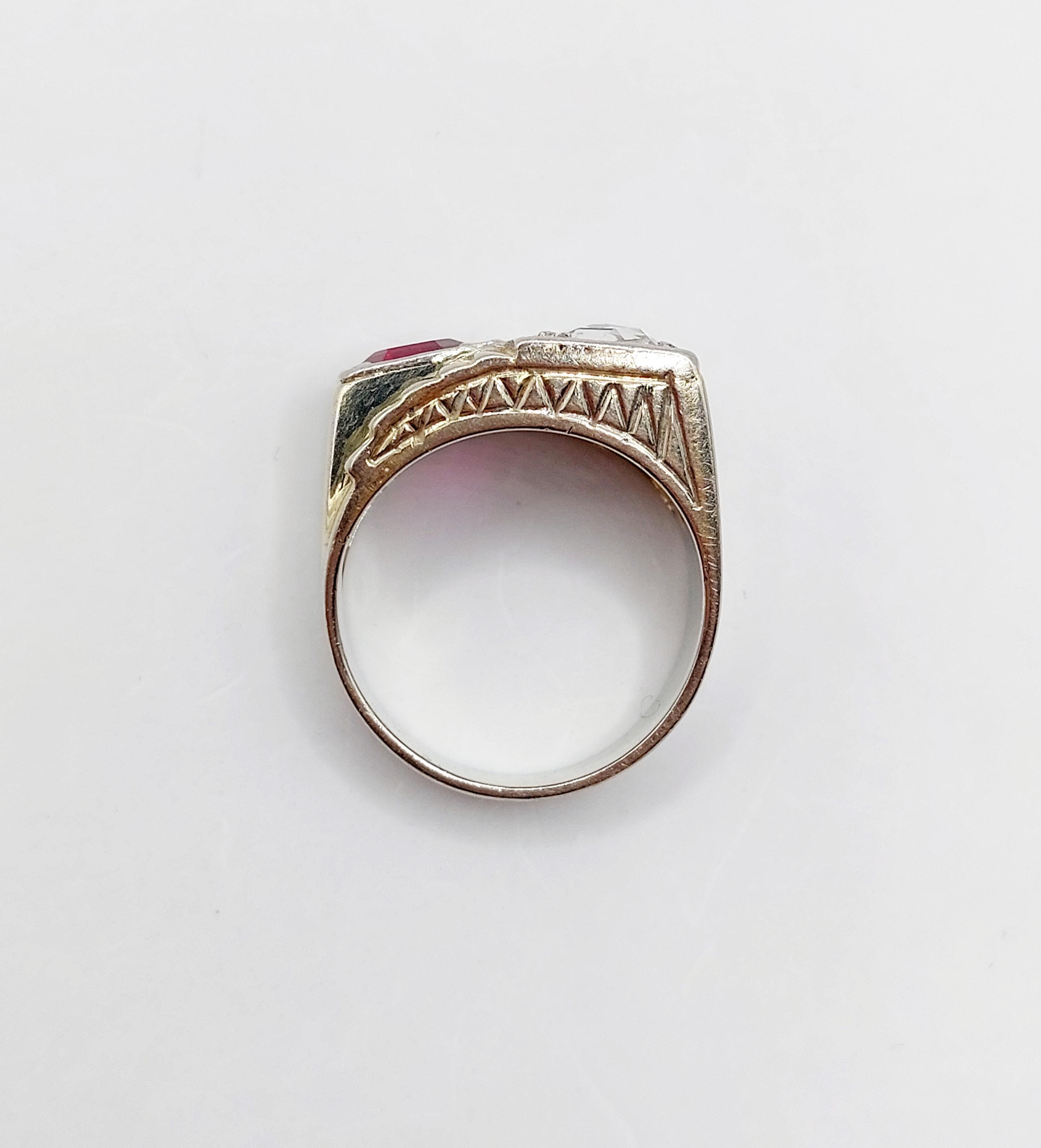 【限定値下げ】French Antique Tank Ring 18k pt French Art Deco Tank Ring 18k White Gold Set With a 0.55