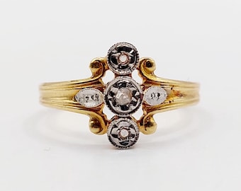 Bague Marguerite Victorienne En Or Rose 18k Avec Diamant Ancien (circa 1900) – Taille 48 – Pierre Naturelle