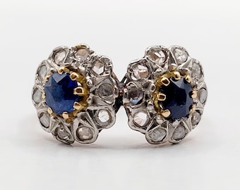 Antieke madeliefjesring in 18 karaats roségoud met roosgeslepen saffieren en diamanten (circa 1900)