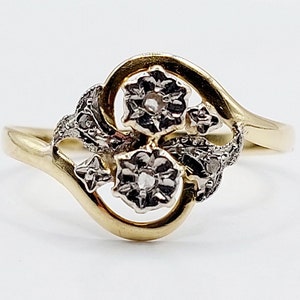 French Victorian ring 18k gold set with rose cut diamonds in floral  settings (circa 1880) toi et moi, antique, you and me