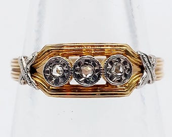 French art nouveau antique garter ring 18k gold set with rose cut diamonds in a finely crafted setting (circa 1900)