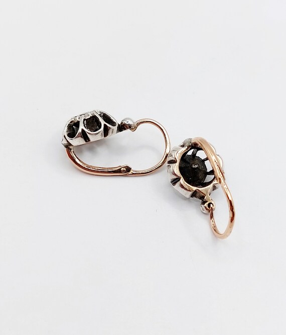 French Victorian sleepers 18k rose gold and silve… - image 7