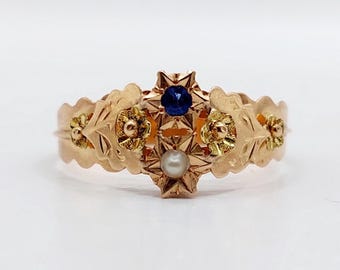 Bague Ancienne Toi Et Moi En Or Rose 18k Avec Perles Et Diamants - Environ 1900