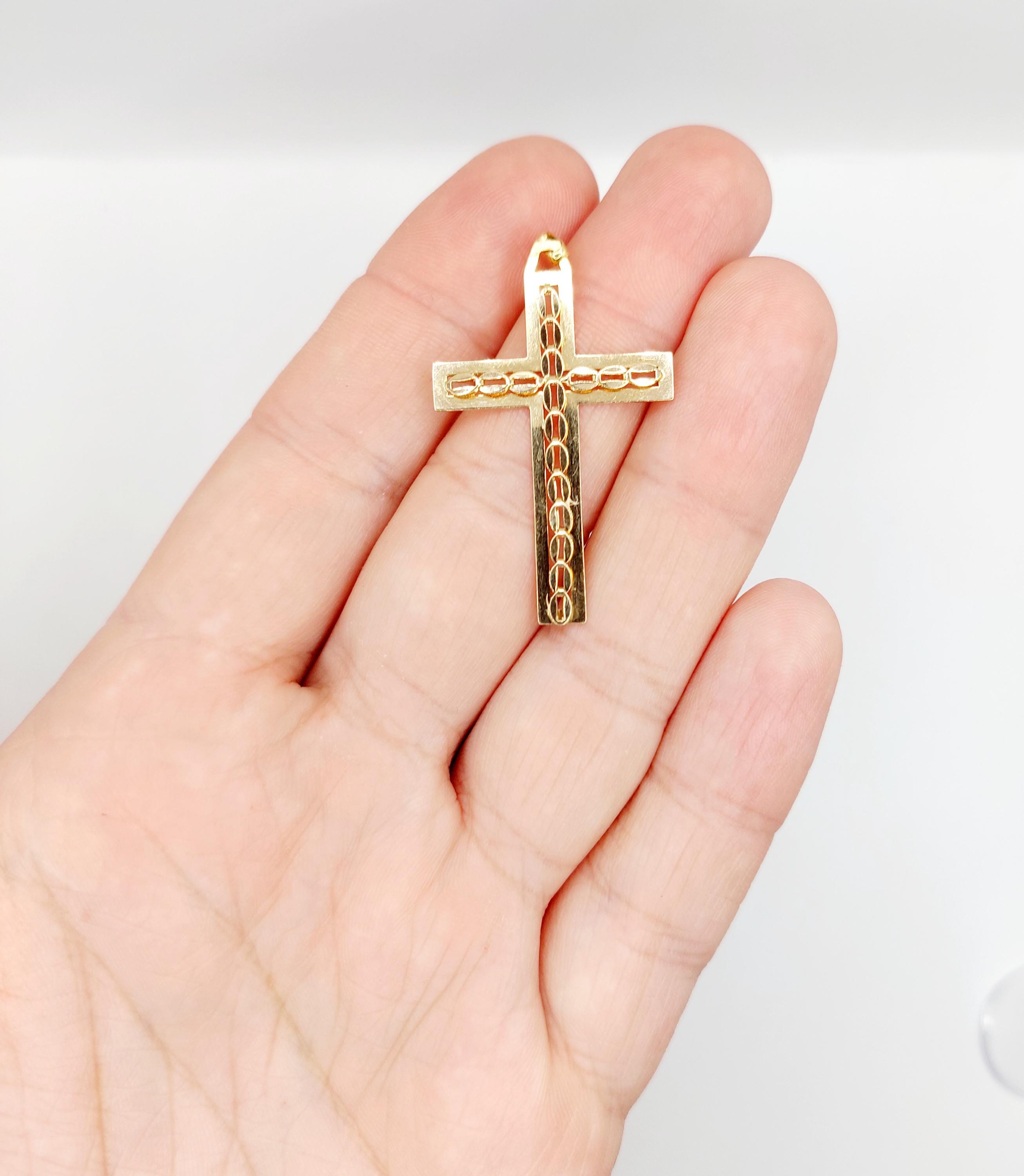 Pendentif Croix Vintage En Or Rose 18k - Style Art Nouveau Finement Travaillé (années 1970)