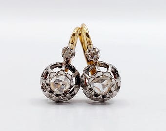 Boucles D'oreilles Dormeuses Antique Or 18k Avec Perle - Serti Griffes, Circa 1900