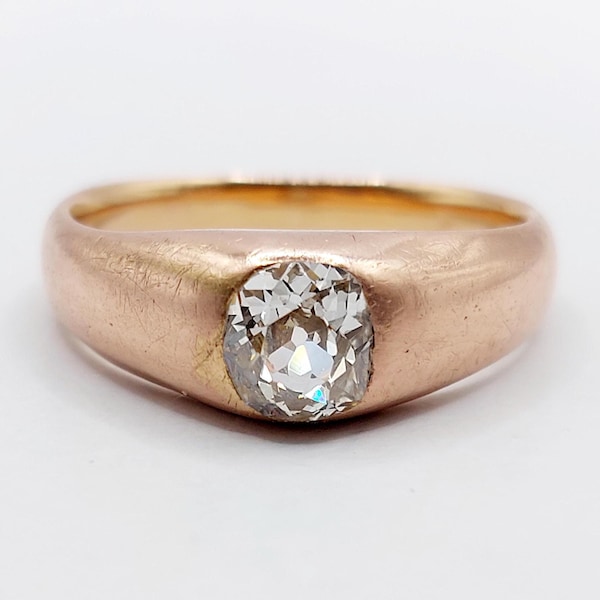 French antique bombé ring 18k rose gold 0.80 carat old mine cut diamond (circa 1900) donut gipsy