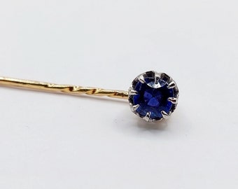 French victorian pin 18k gold set with a blue paste in prong setting (circa 1900) brooch antique