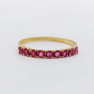 French vintage half eternity band 18k gold set with rubies