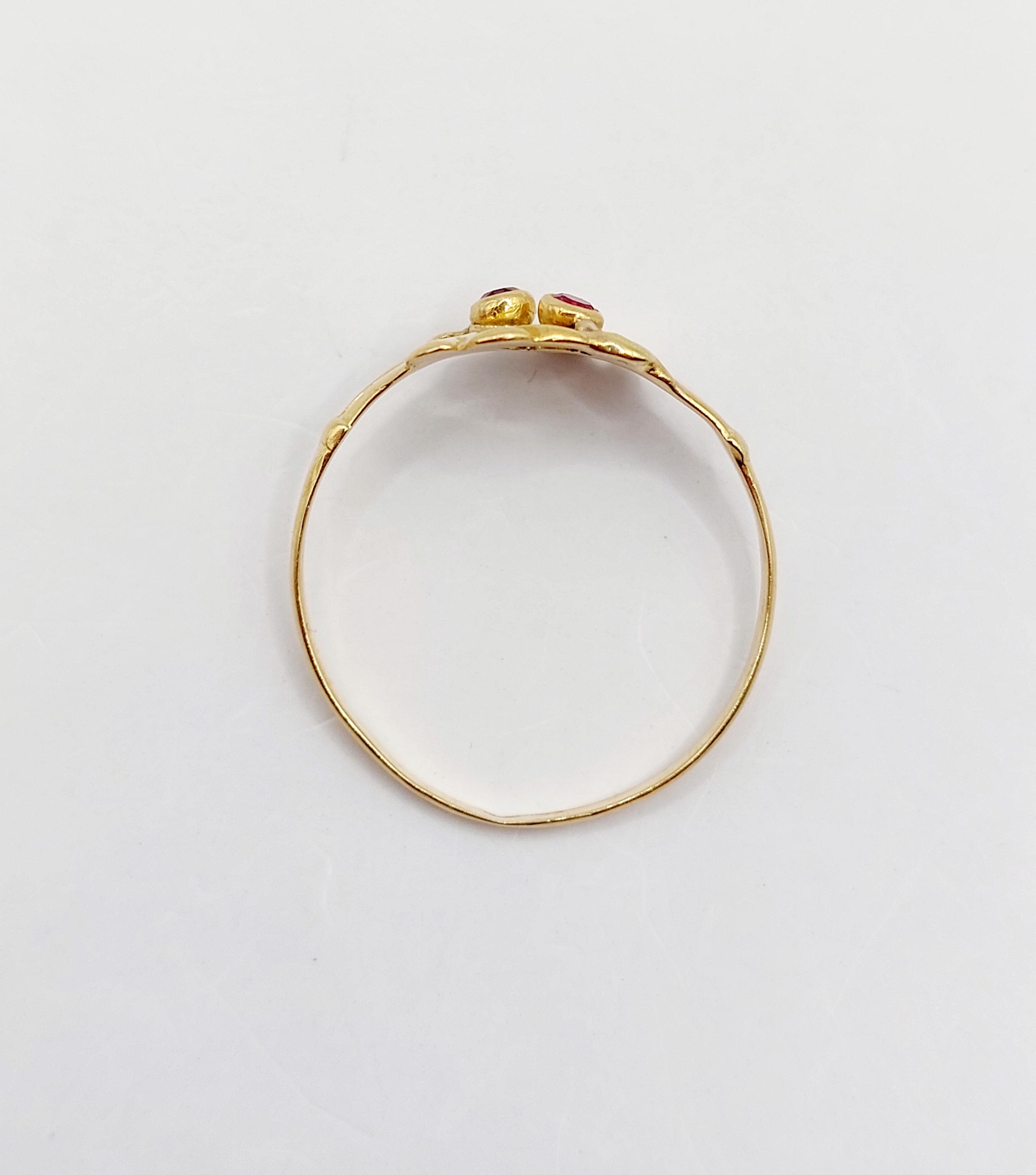 Bague Art Nouveau Or 18k Rubis - Monture Fleurie Vers 1900, Taille 58