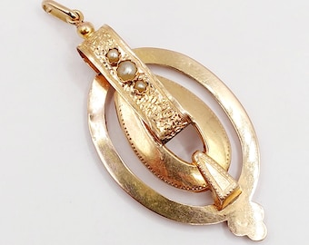 XXL Victoriaanse 18k roségouden hanger versierd met parels en fijn gebeiteld met bloemdecoraties (circa 1900)