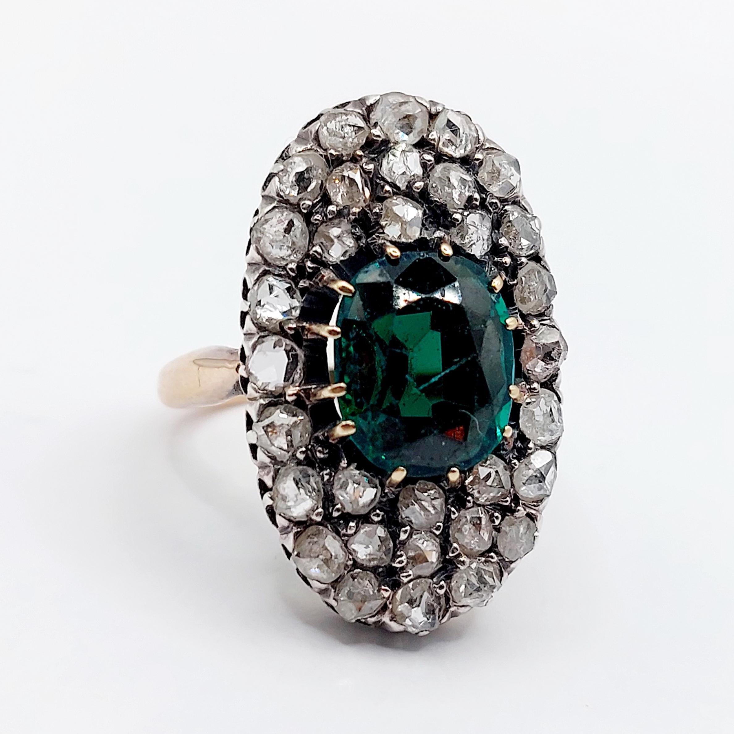 Bague Solitaire Argent Massif Avec Pierre Grenat - Bijou Ancien Vintage - Occasion