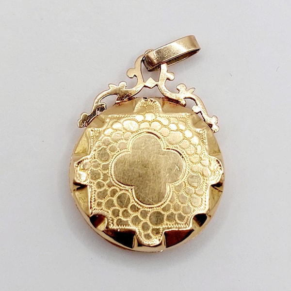 French victorian secret locket, photo holder pendant 18k rose gold finely chiseled with floral decorations (circa 1900) antique