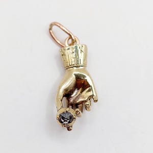 French Antique hand pendant 14k gold set with rose cut diamonds in a closed back setting (circa 1900) charm
