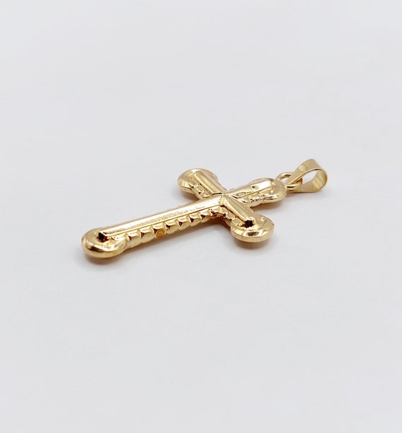 Vintage French cross pendant 18k gold finely deco… - image 4