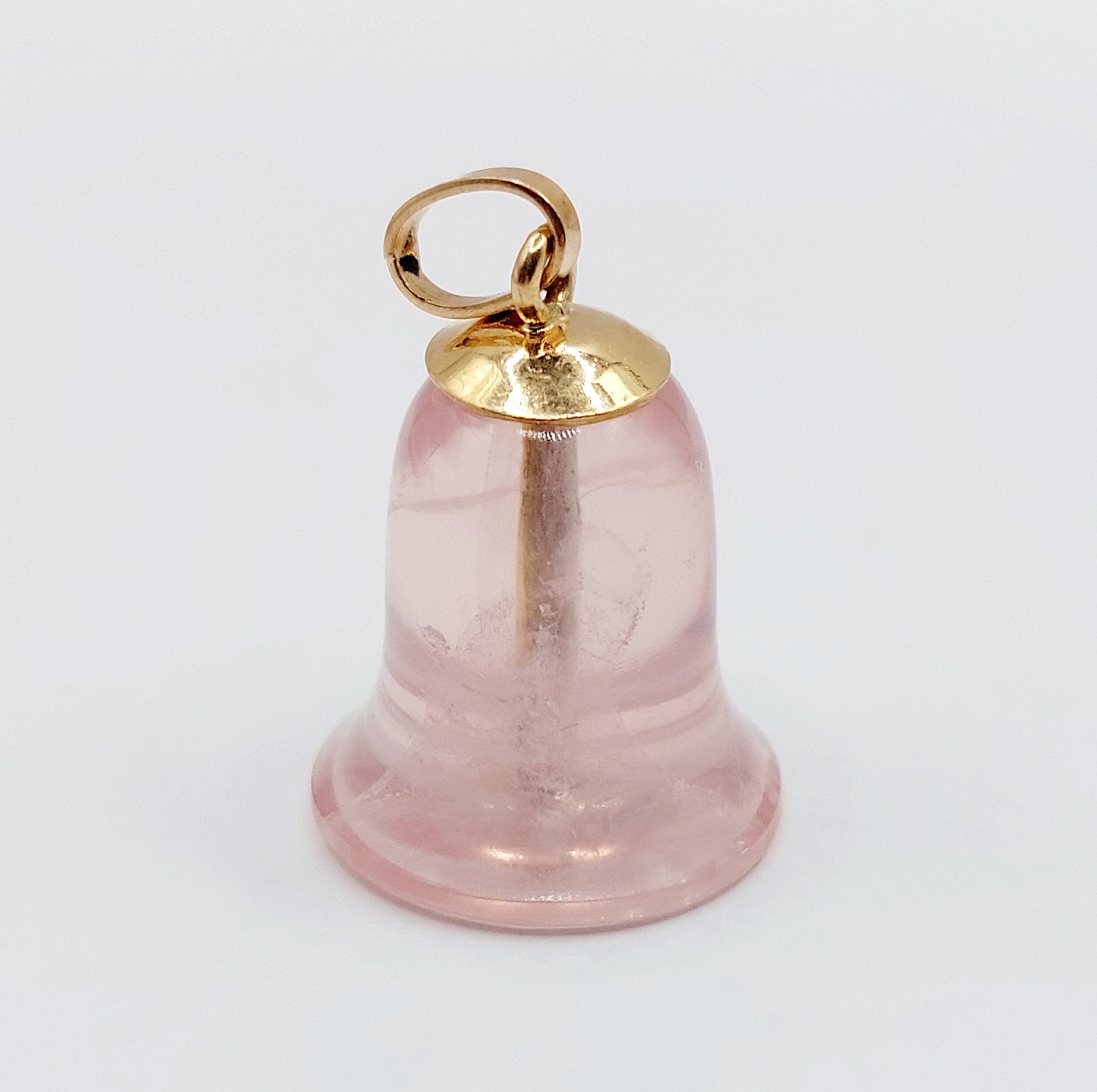 Pendentif Vintage Or Rose 18k Avec Zoïsite En Forme De Cloche - Collier Mi-long