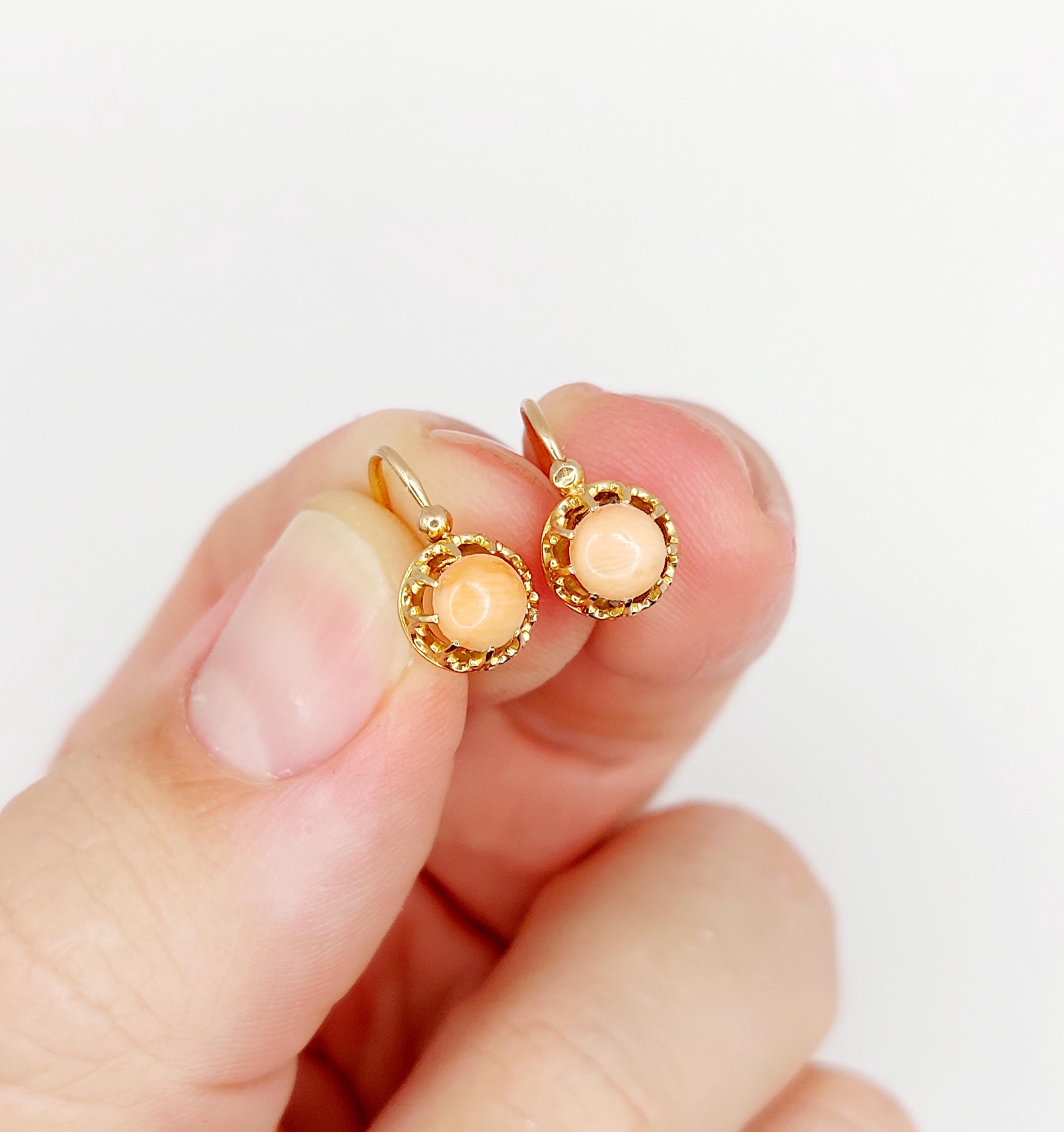 Boucles D'oreilles Dormeuses Antique Or Rose 18K - Cabochon De Jais Noir - Style Napoléon III Vers 1900