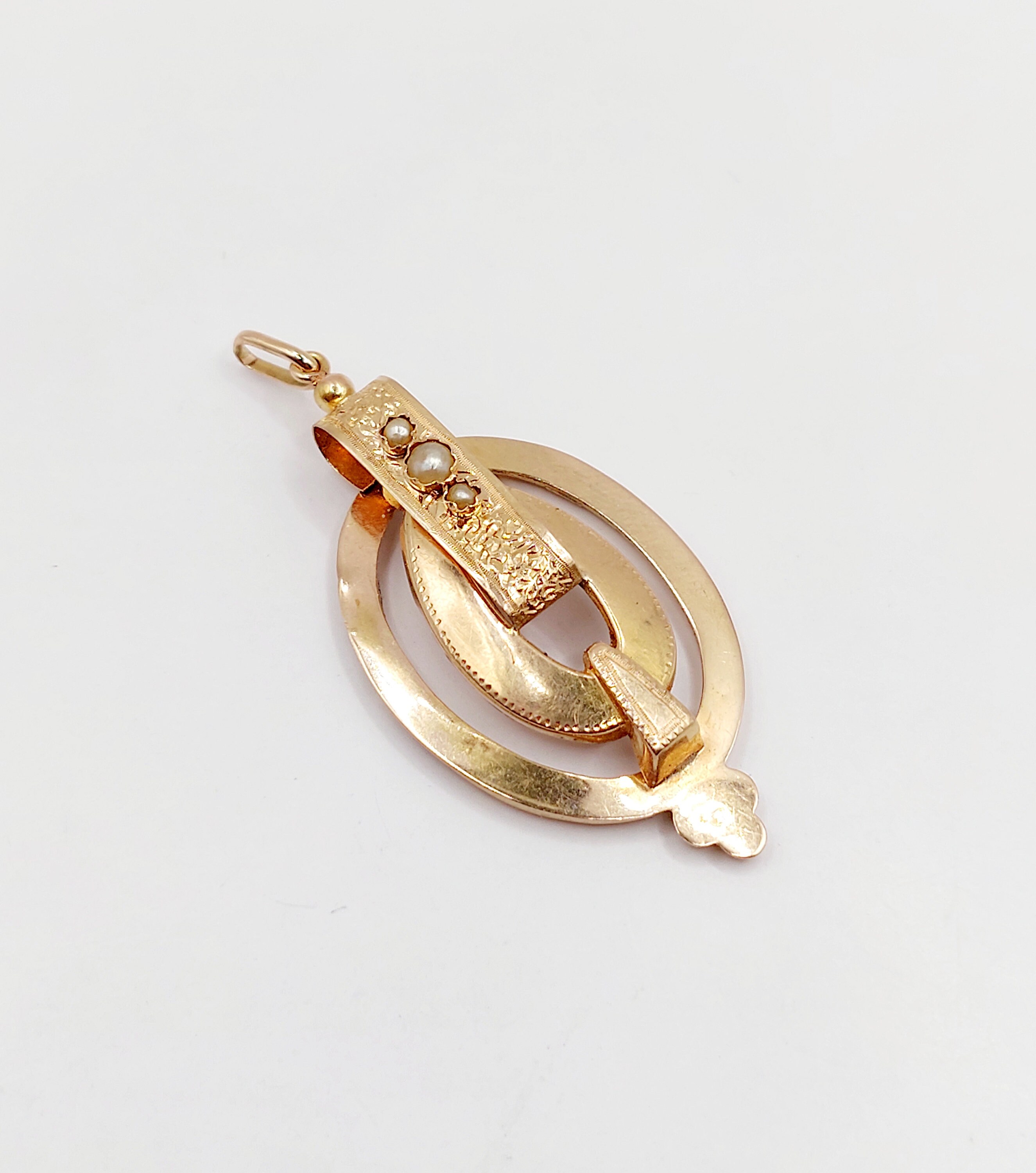 Pendentif Victorien Or Rose 18k Avec Perles - Circa 1900, Occasion