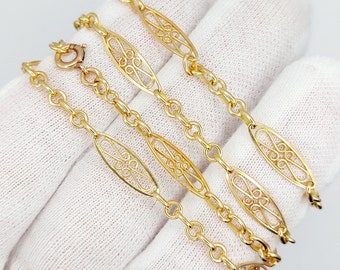 French art nouveau filigree chain 18k gold finely crafted links 59 cm 14.5 gr (circa 1900)