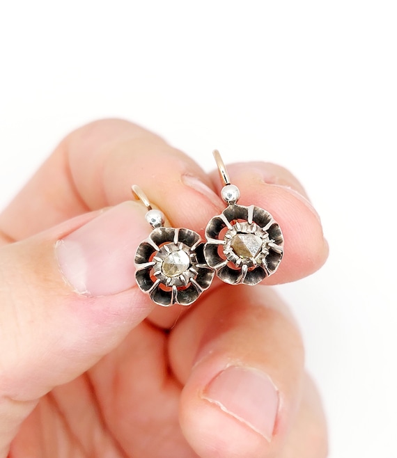 French Victorian sleepers 18k rose gold and silve… - image 5
