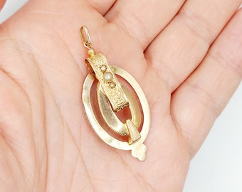 Pendentif Victorien XXL En Or Rose 18k Avec Perle Et Ciselure Fine - Circa 1900, Occasion