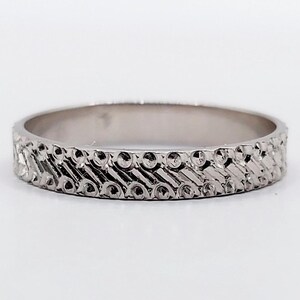 Alliance En Platine 850 Motifs Géométriques Vintage (années 80) - Taille 50
