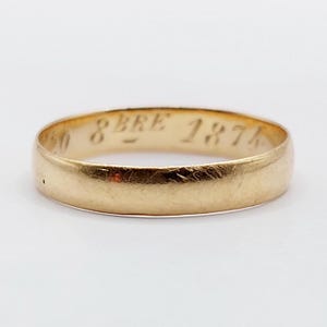 French Victorian wedding band 18k rose gold engraved (circa 1874) stacker, ring, gold band