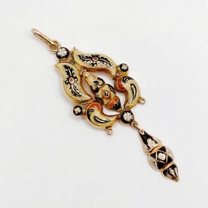 French victorian pendant 18k gold forming a sphere finely decorated with black and blue enamel (circa 1900) antique charm
